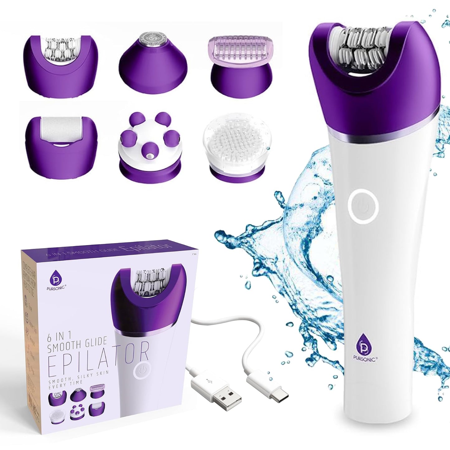 Pursonic 6-in-1 Smooth Glide Epilator for Women
