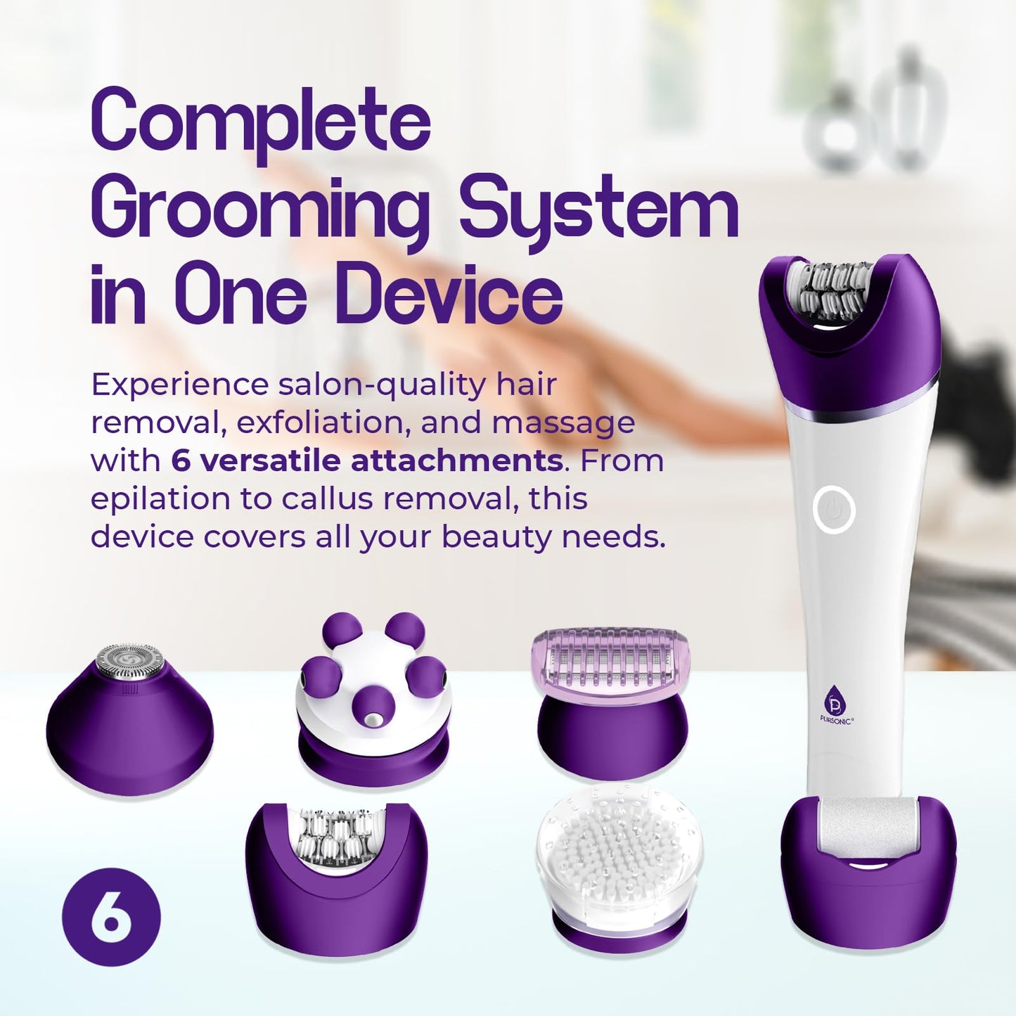 Pursonic 6-in-1 Smooth Glide Epilator for Women